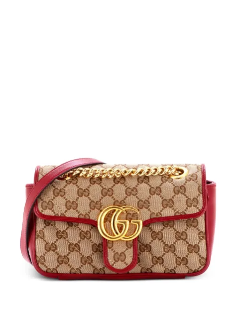 Gucci Pre-Owned GG Marmont Flap Bag Diagonal Quilted GG Canvas with Leather Mini crossbody bag Red 2KNLXJ6GJ6LKY1IP