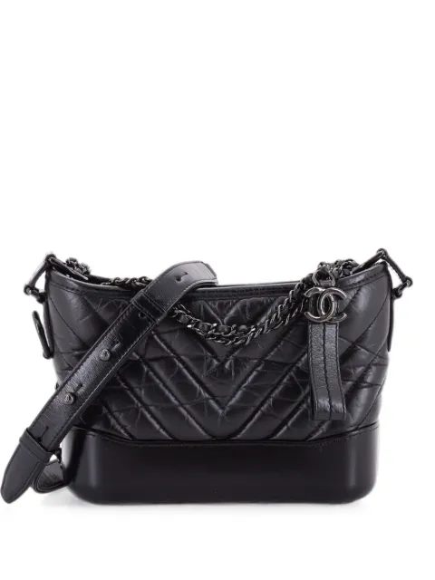 CHANEL Pre-Owned So Black Gabrielle Chevron Aged Calfskin Small hobo bag Black VQM2A8831HRKK1VJ