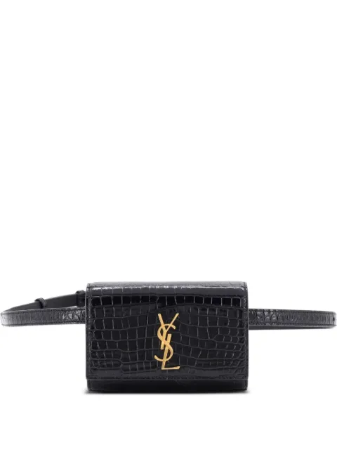 Saint Laurent Pre-Owned Classic Monogram Kate Crocodile Embossed Leather Mini belt bag Black UK6ZFTM66P3CB9ZR