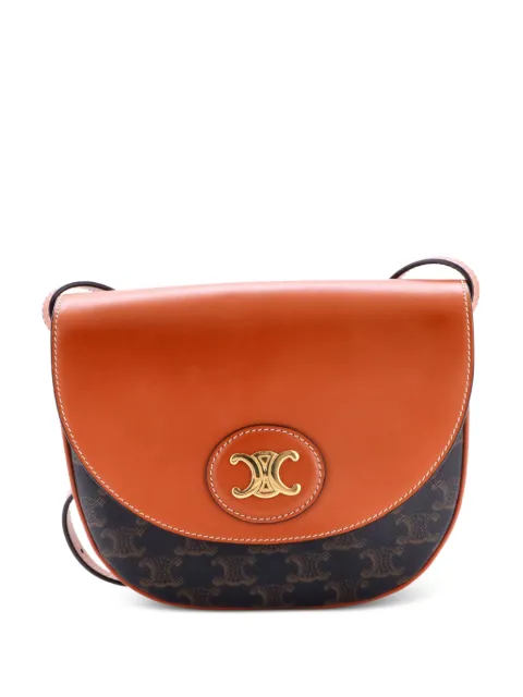 Celine Pre-Owned Besace Leather and Triomphe Coated Canvas Small shoulder bag Brown AUHQ0Y85FQNYA5YL
