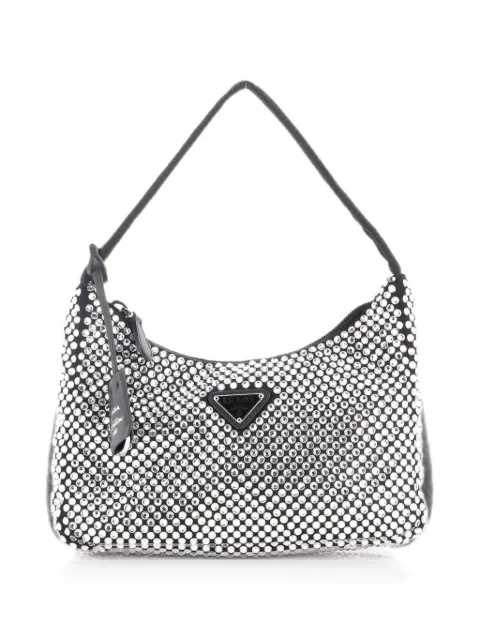 Prada Pre-Owned Re-Edition 2000 Crystal Embellished Satin Mini hobo bag Black 7715DW321UBAJ4AH