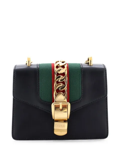 Gucci Pre-Owned Sylvie Chain Shoulder Bag Leather Mini crossbody bag Black O4506NHUWMONUYMU