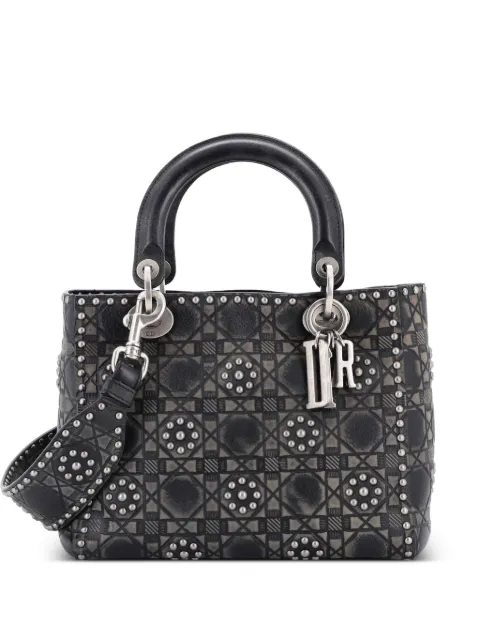 Christian Dior Pre-Owned Supple Lady Dior Bag Studded Cannage Embossed Calfskin Medium satchel Black CT33HYHLUVYKG0LB