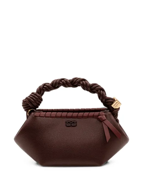 GANNI mini Bou braided leather tote bag Brown C2100038