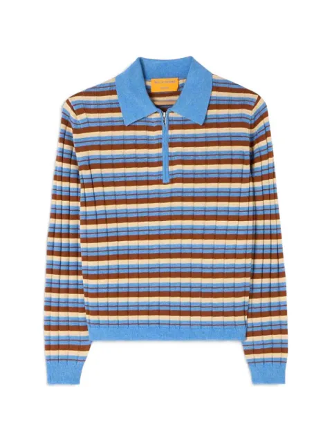 Guest In Residence striped zip-up polo top Blue W45110RM70SILK30LINEN