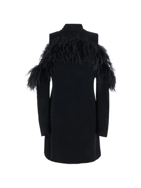 P.A.R.O.S.H. feather-trim cold-shoulder mini dress Black POKER26D731392