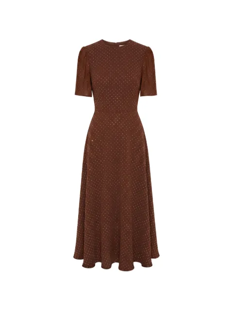 POST MERIDIEM rhinestone-embellished midi dress Brown CHIFFONMIDIDRESSWITHRHINESTONES
