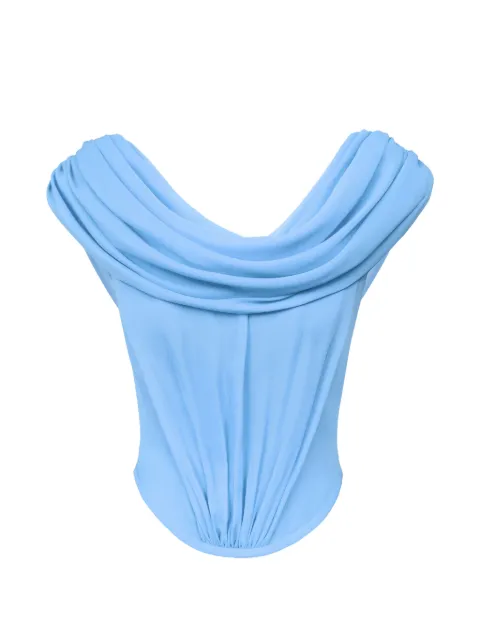POST MERIDIEM draped cowl-neck top Blue DRAPEDCOWLNECKTOPWITHFRONTPANELDRAPING