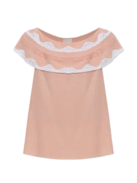 Posse Tabitha lace-trimmed pleated blouse Pink PS21400