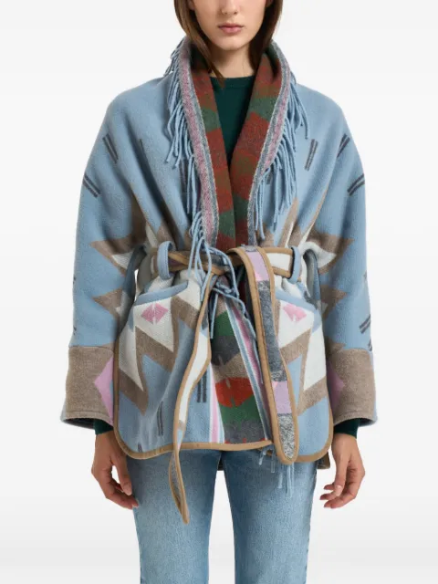 Bazar Deluxe geometric-pattern fringed coat Blue S12502800289