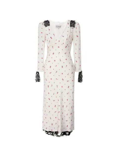 POST MERIDIEM lace-trimmed floral-print midi dress Neutrals FITTEDMIDIDRESSWITHLACE