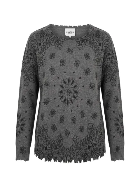kujten paisley-print distressed sweater Grey F2913