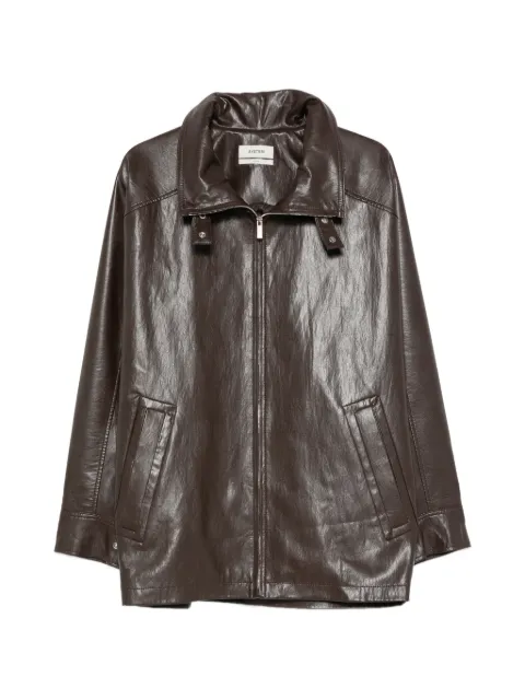 System high-neck zip-up biker jacket Brown SY2G8WOTT06W