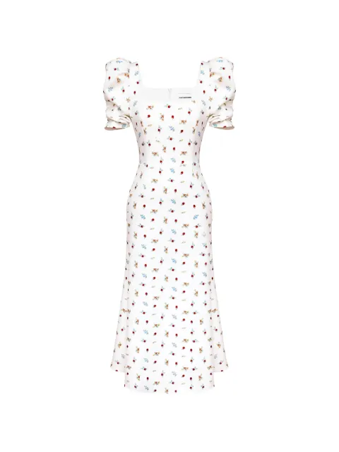 POST MERIDIEM floral-print puff-sleeve midi dress White GODETSILHOUETTESQUARENECKMIDIDRESS