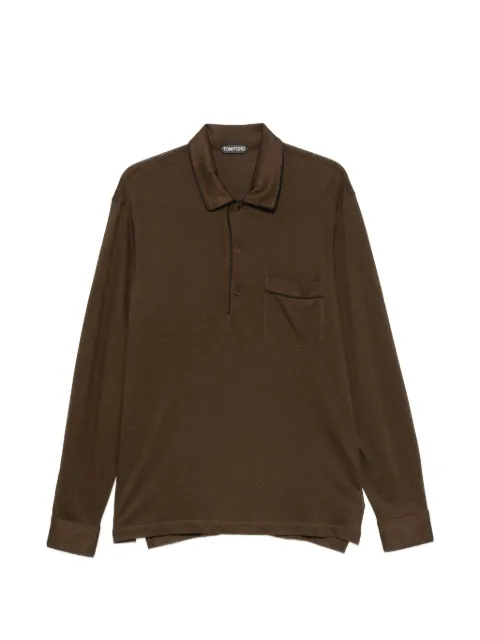 TOM FORD long-sleeve piqué polo shirt Brown JPL019JMS032