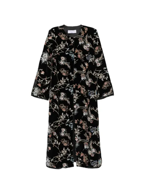 DE SANTIS floral-embroidered sequin-embellished coat Black SP926