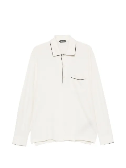 TOM FORD piped-trim long-sleeved polo shirt Neutrals JPL019JMS032WAF