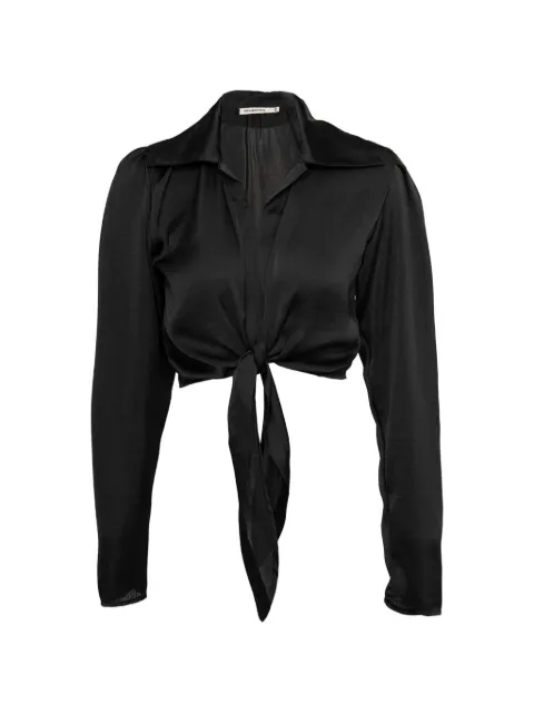 PARAMIDONNA Pearl cropped tie-front shirt Black LIWBSH