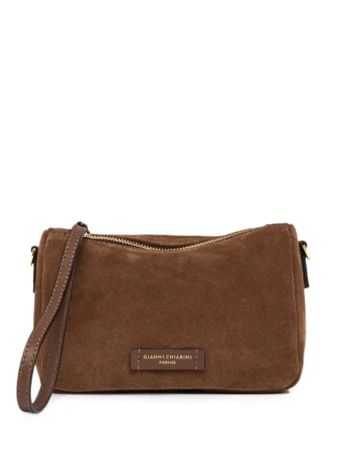 GIANNI CHIARINI small Nora Pouch logo-patch suede clutch bag Brown BS10224CMPL