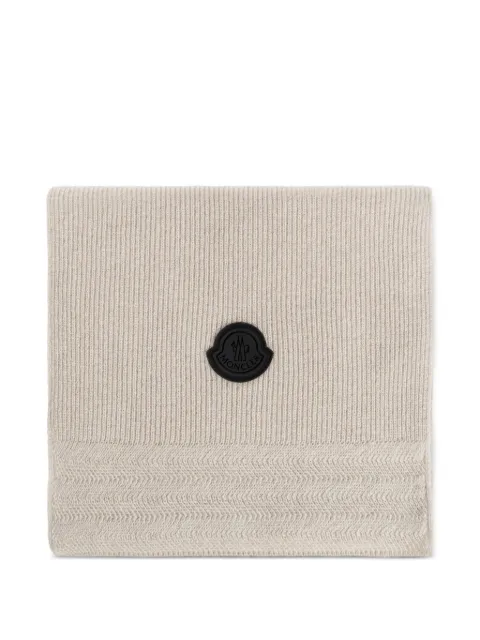 Moncler logo-patch ribbed-knit scarf Neutrals L20913C00001M4281