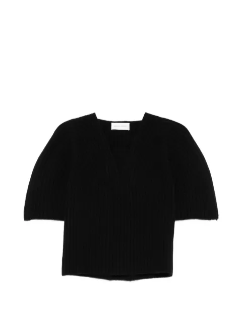 Christian Wijnants ribbed-knit V-neck short sleeve sweater Black KISHA9084