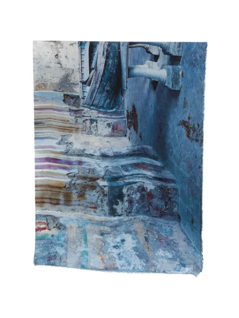 Faliero Sarti graphic-print frayed scarf Blue 20392500