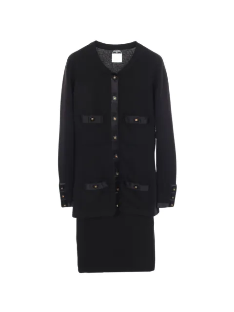 CHANEL Pre-Owned 1986-1988 Coco Mark cashmere skirt suit Black 1097875