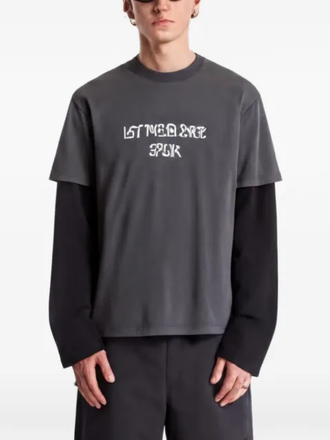 HELIOT EMIL Tacito layered-sleeve T-shirt Grey AW26PREM09176BLK01WSH