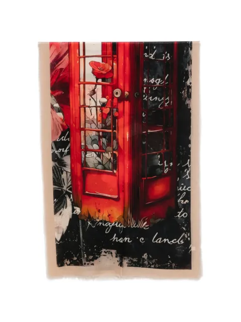 D'aniello phone-box print frayed-edge scarf Red MIKA
