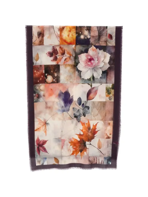 D'aniello leaf-print frayed scarf Neutrals MIKA