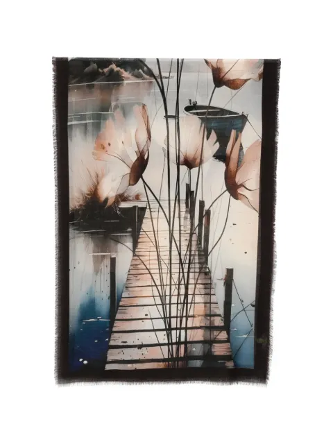 D'aniello graphic-print frayed-edge scarf Neutrals MIKA