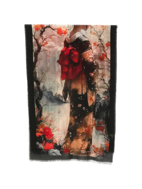 D'aniello graphic-print frayed scarf Black MIKA