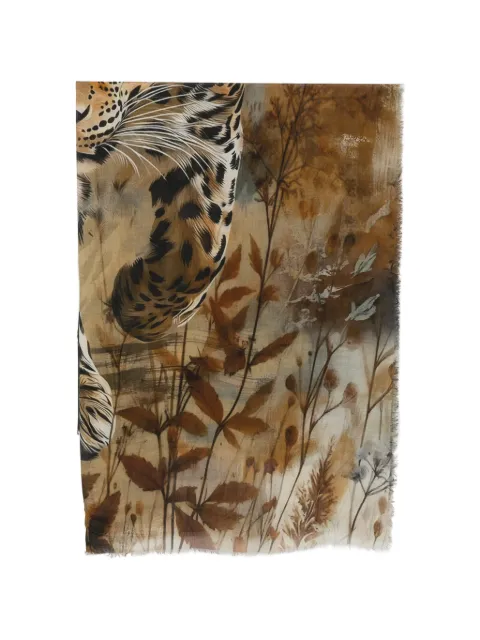 D'aniello animal-print frayed-edge scarf Neutrals ELBA