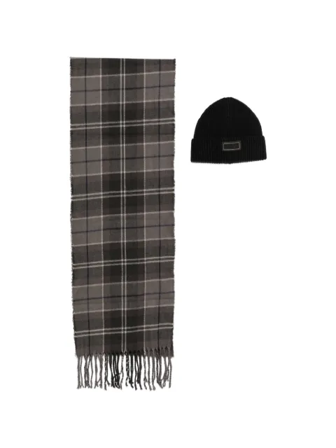 Barbour International Sweeper tartan-pattern scarf and beanie hat set Grey MGS0092BK11