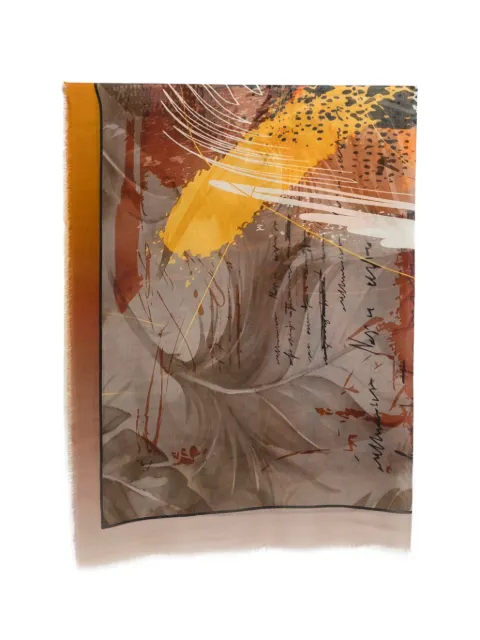 D'aniello abstract-print frayed-edge scarf Neutrals ELBA