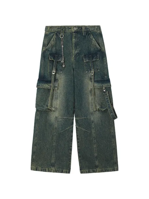 Musium Div. multi-pocket strap-detail cargo wide-leg jeans Blue MMUJNW01410X