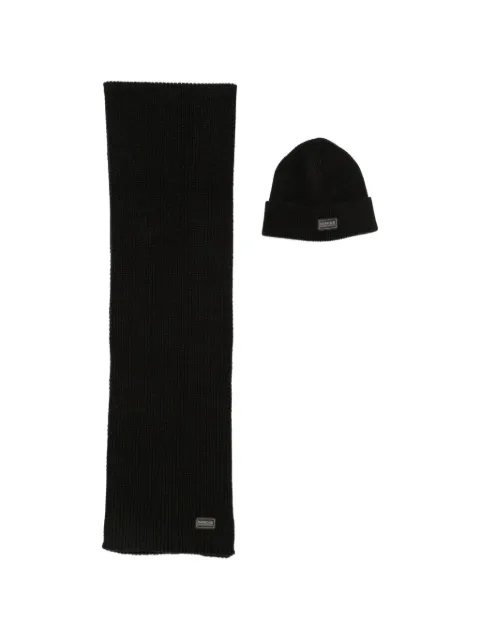 Barbour Sweeper Legacy logo-patch scarf and beanie hat set Black MGS0072BK31