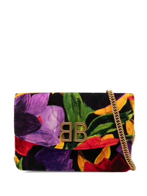 Balenciaga Pre-Owned 2000-2026 Velvet BB Floral Print Wallet On Chain crossbody bag Black 8YGE91Q087GRI9NK