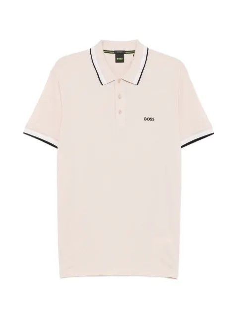 BOSS logo-embroidered tipped polo shirt Neutrals 50469055