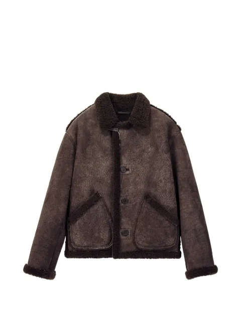 Giorgio Armani shearling-trim leather jacket Brown GM004412AF30037
