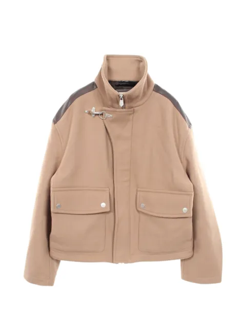 Hermès Pre-Owned 2010s leather-trim wool jacket Neutrals 1095560