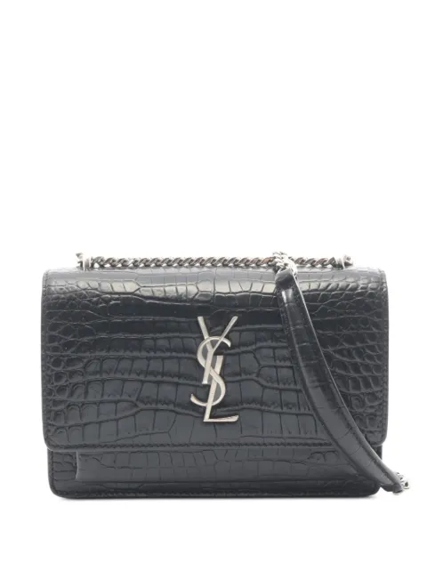 Saint Laurent Pre-Owned 2010s Sunset croc-embossed shoulder bag Black 1097539