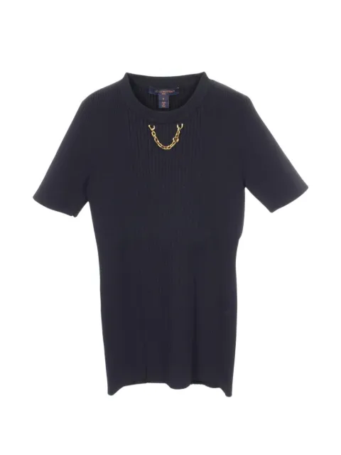 Louis Vuitton Pre-Owned 2000s chain-detail ribbed sweater Blue 1097719