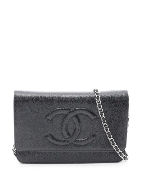CHANEL Pre-Owned 2014 CC logo chain wallet Black 109698619619883