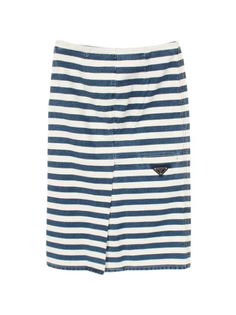 Prada Pre-Owned 2010s logo plate striped skirt Blue 1097897