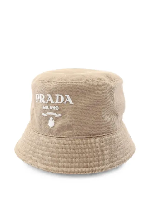 Prada Pre-Owned 2010s logo-embroidered bucket hat Neutrals 1097754