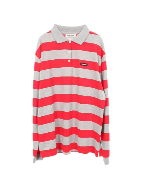 Miu Miu Pre-Owned 2010s striped long-sleeve polo shirt Grey 1097880