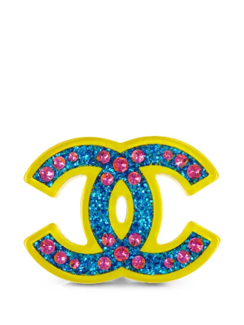 CHANEL Pre-Owned 2018 CC glitter brooch Yellow 168139