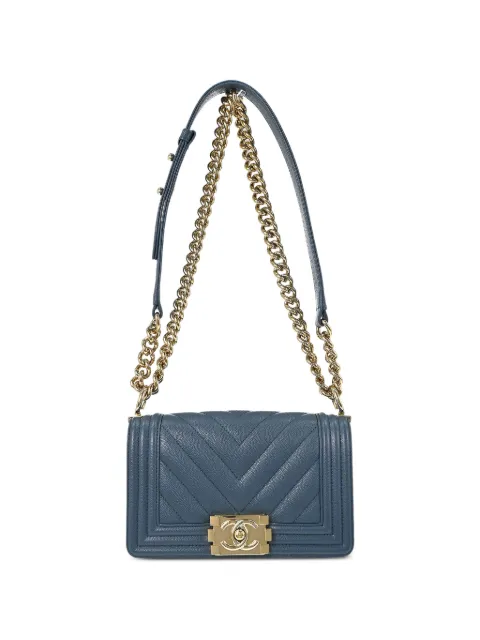 CHANEL Pre-Owned 2018 small Boy chevron-quilted shoulder bag Blue 188776
