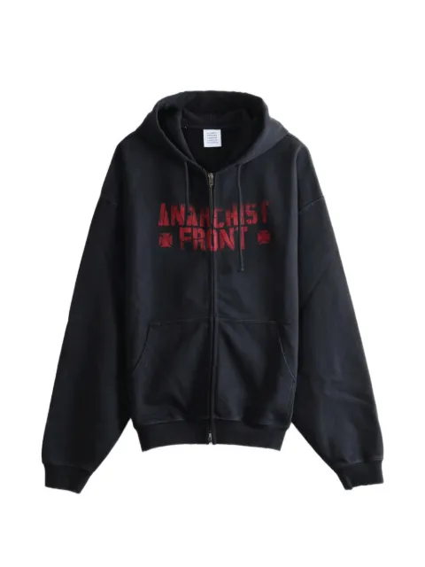 VETEMENTS slogan-print zip-up hoodie Black MH27ZU210B